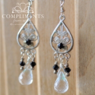 black and crystal silver chandelier earrings