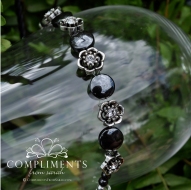 black onyx and silver flower girl bracelet