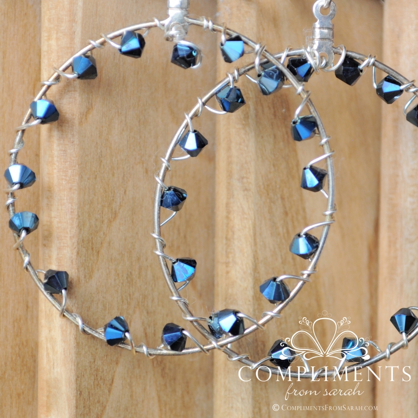 blue swarovski crystal hoop earrings