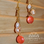 gold and coral pink freshwater pearl necklace