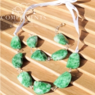 green and white natural stone necklace and bracelet set