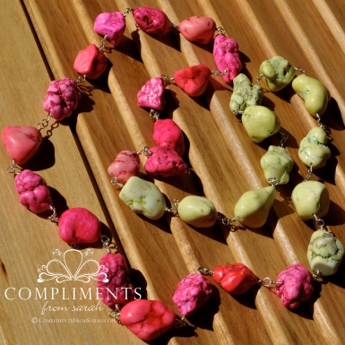 hot pink and neon yellow stone necklace with silver
