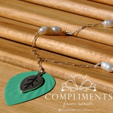 mint leave with freshwater pearls necklace